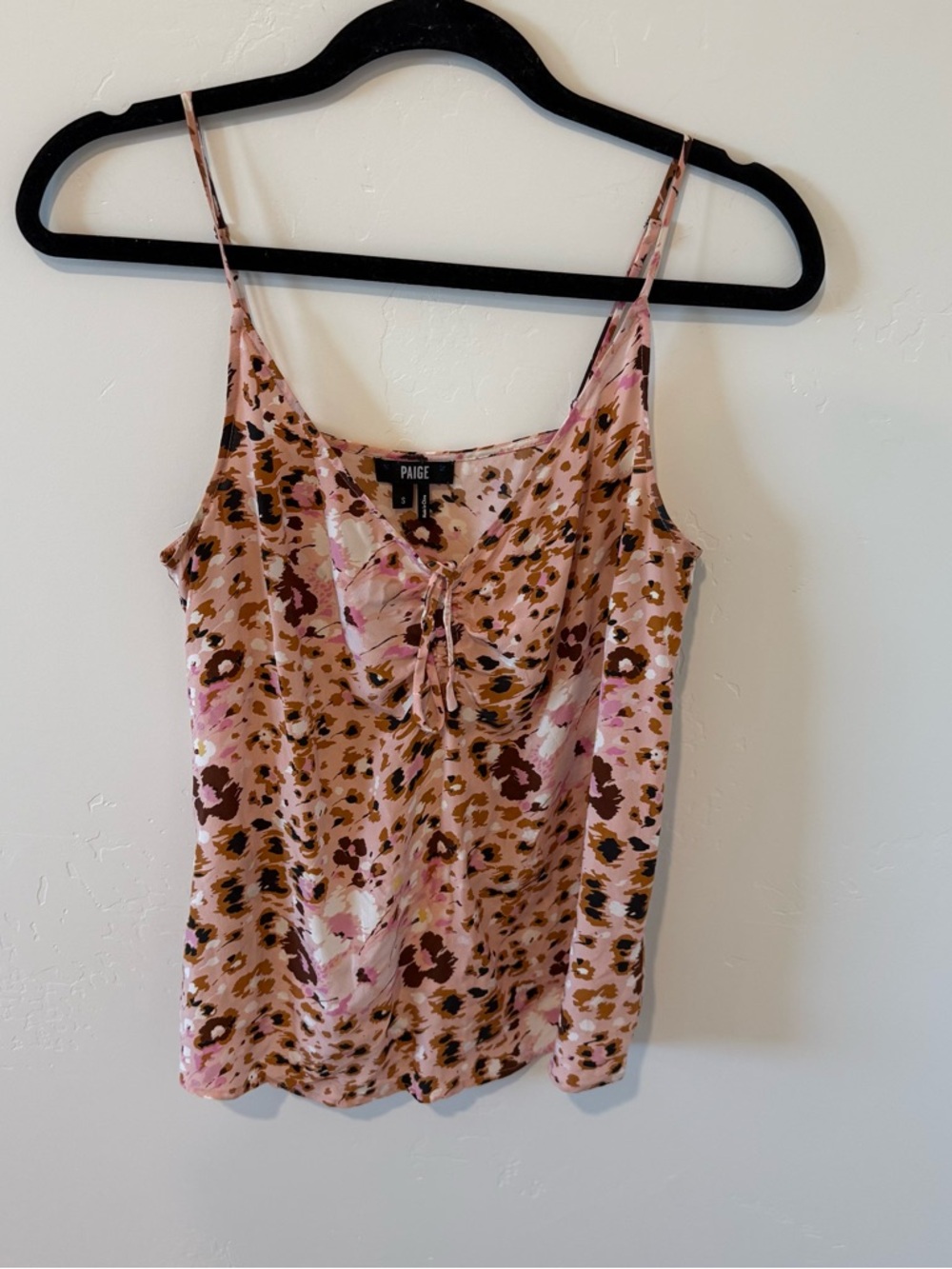 PAIGE Isela Pink Floral Leopard-Print Spaghetti Strap Tank Silk Womens Small